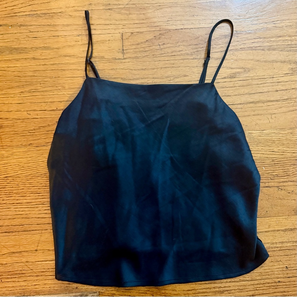 Madewell Satin Square-Neck Cami in True Black - Picture 3 of 5